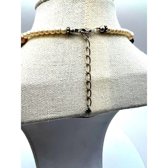 Tiger's Eye & Genuine Pearl Necklace With Silver Accents    A39 - Picture 6 of 9